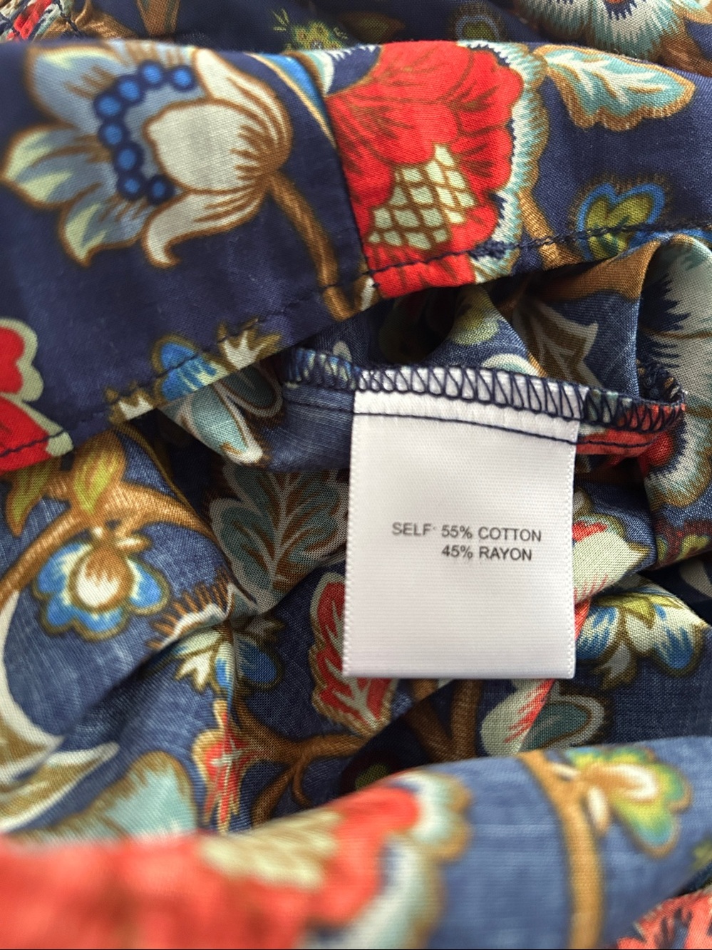Rose & Olive Navy Floral Smocked Peasant Top with Red & Teal Blooms - Picture 4 of 4